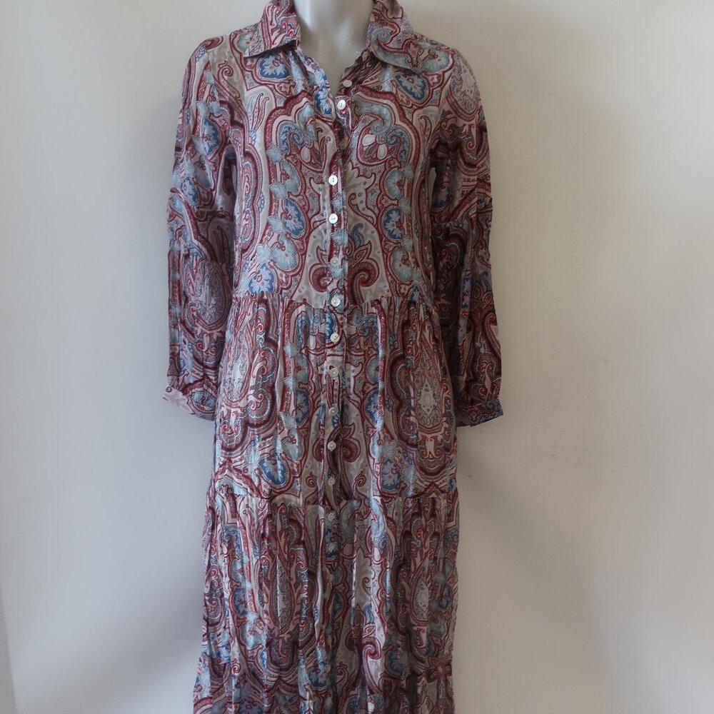 NWT Womens Guadalupe Celina Red, Blue, Gray Design Maxi Dress L